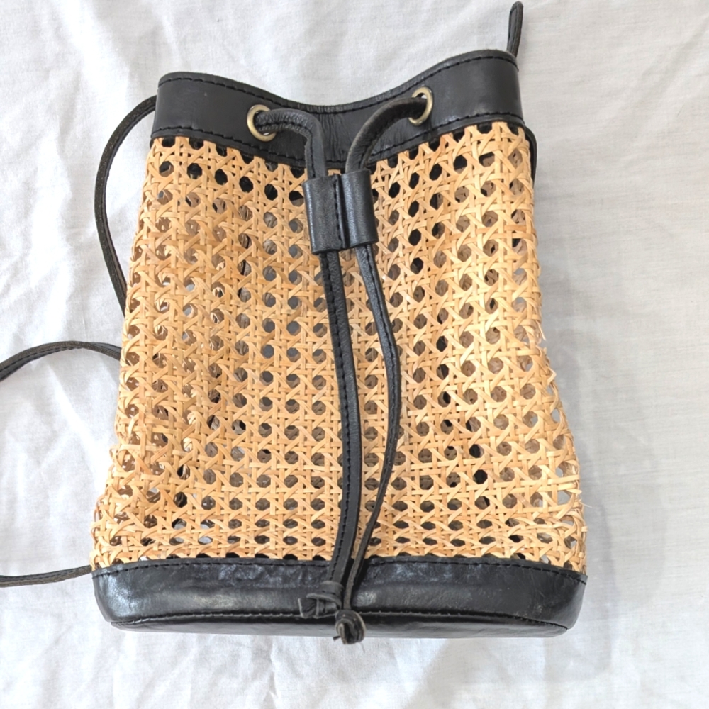 Chic Black and Tan Woven Shoulder Bag
